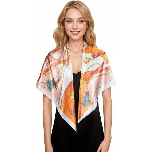 Head Scarf for Women Like Silk Scarf Hair Scarf Printed Square Scarf - Picture 5 of 7